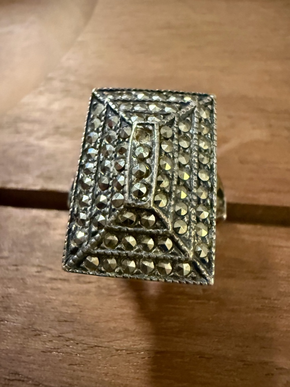 Vintage Sterling Silver Marcasite Rectangular Statement Ring